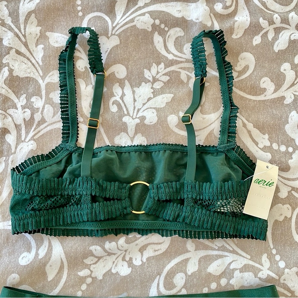 NWT Aerie Forest Green Lace Bralette and Panty Set XS XXS - Picture 5 of 12